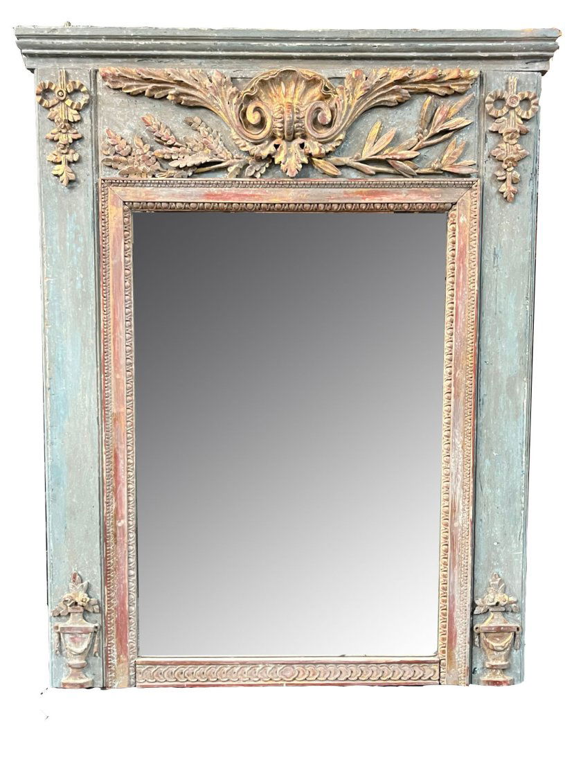 French 19th century trumeau mirror with raised gilt rocaille shell (1 of 6)