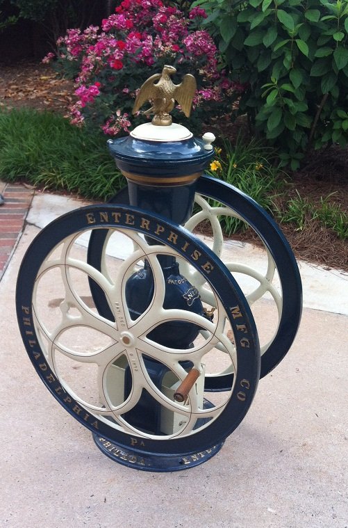Restored Enterprise Coffee Grinder Model 212: Patent Date Dec. 9, 1873. Rare Model. 45 1/2"h x