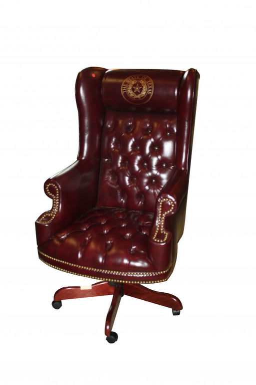 189a Tufted Leather Desk Chair With Texas State Seal
