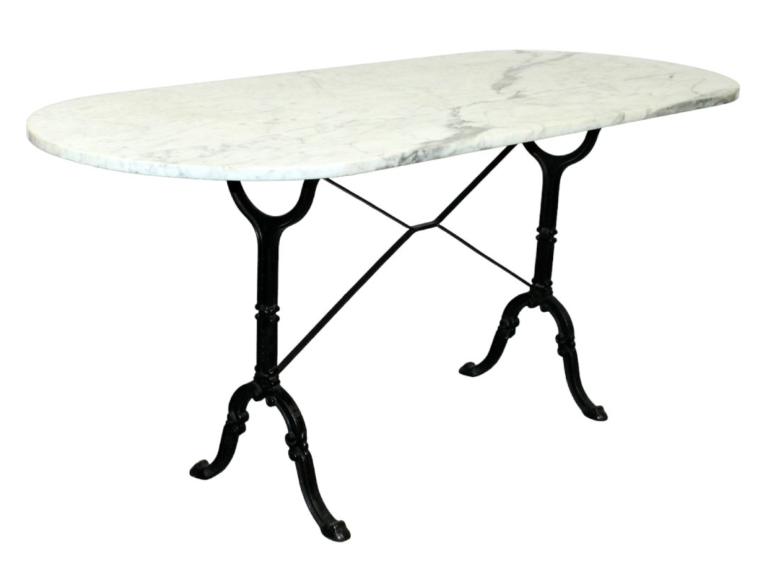 French oval cafe table on iron base with marble top (1 of 8)