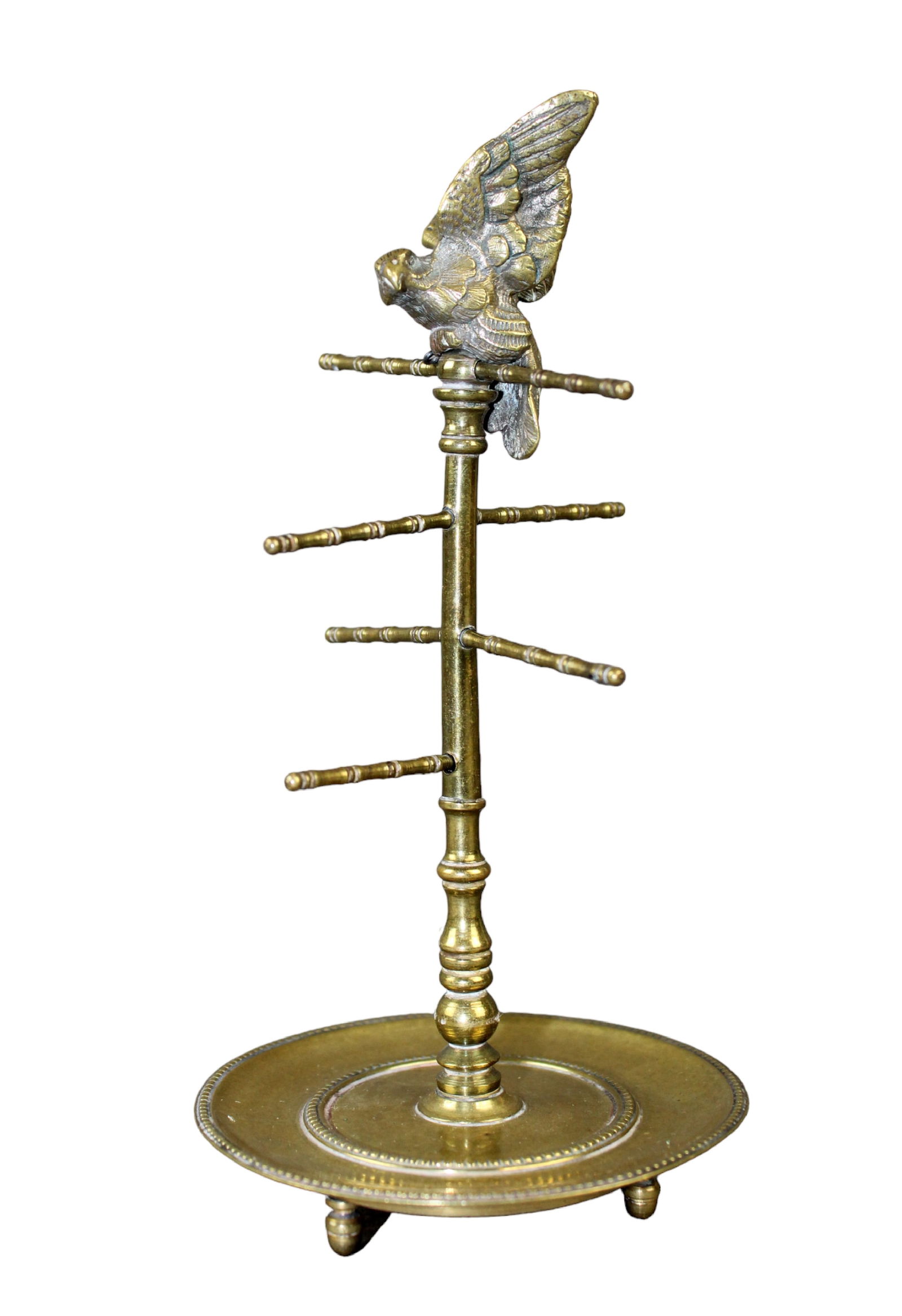 French bronze ring holder with bird: French bronze ring holder with bird. Early 20th century. 6 1/2" h x 3 1/4" diam