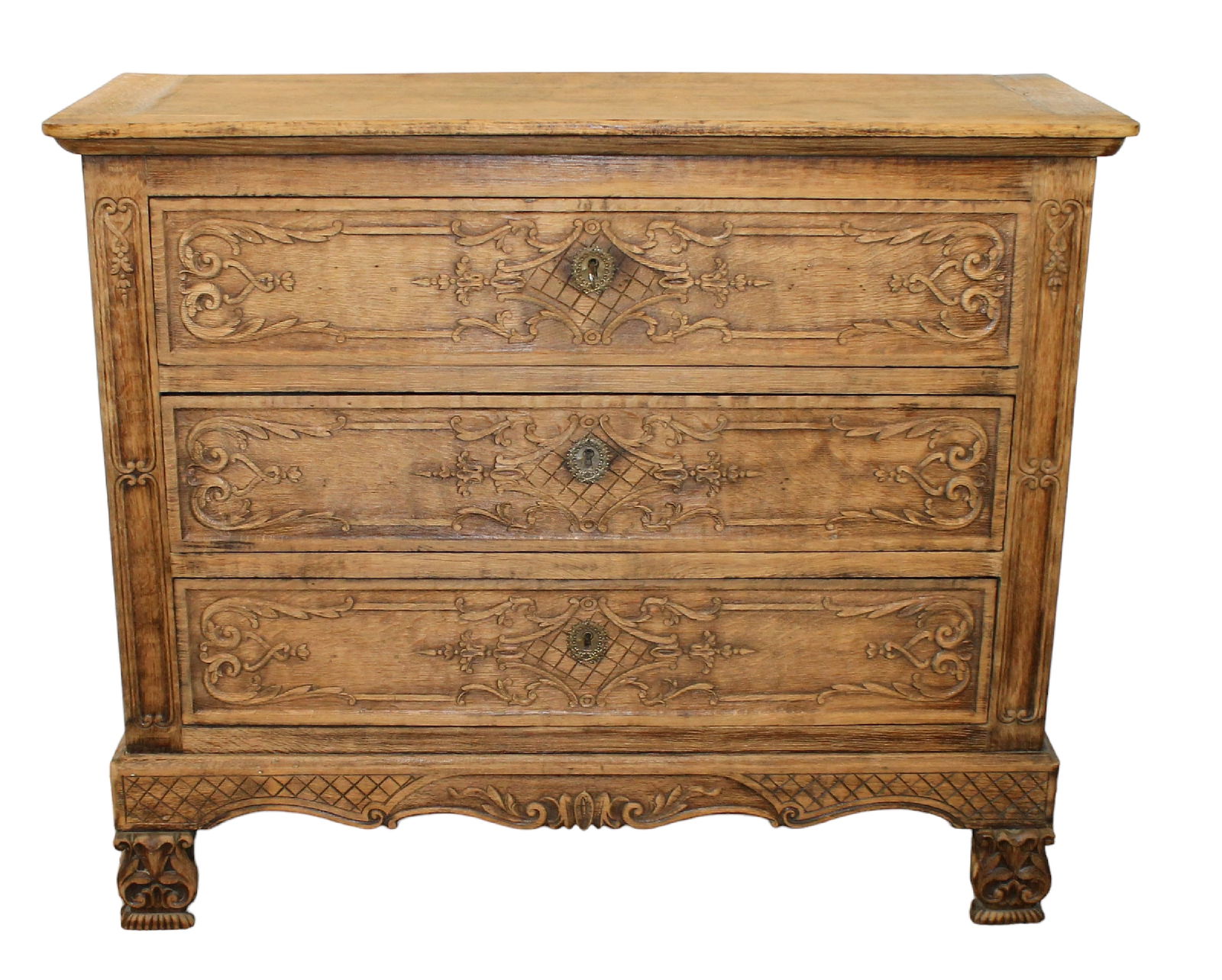 French Regency carved oak 3 drawer commode (1 of 13)