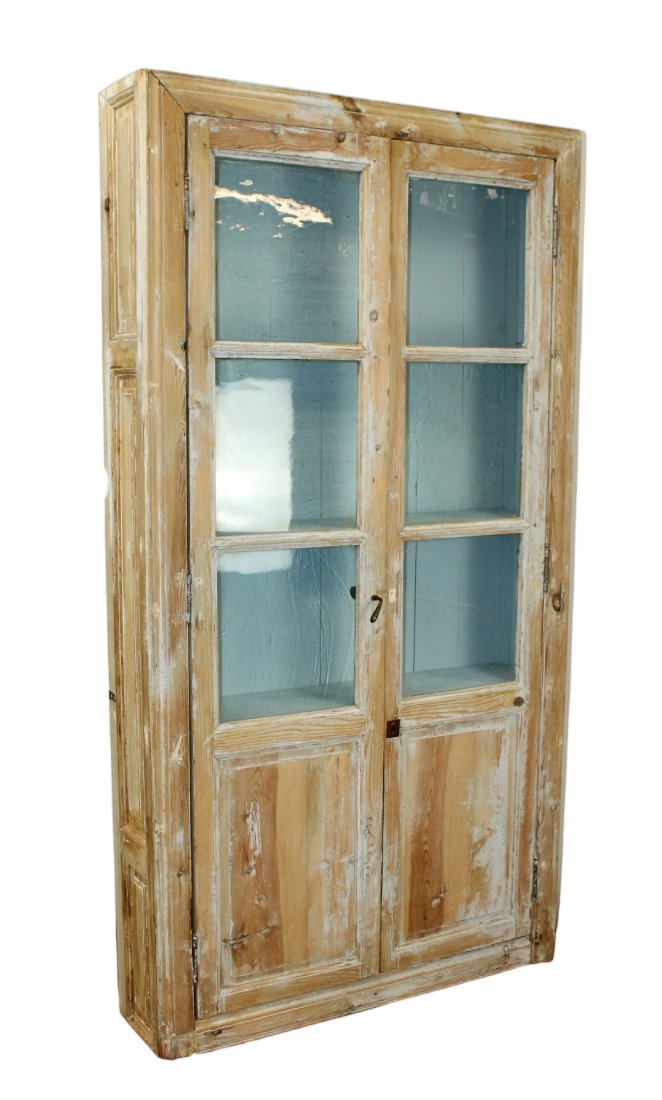 French 2 door bookcase in pine with paned glass (1 of 12)