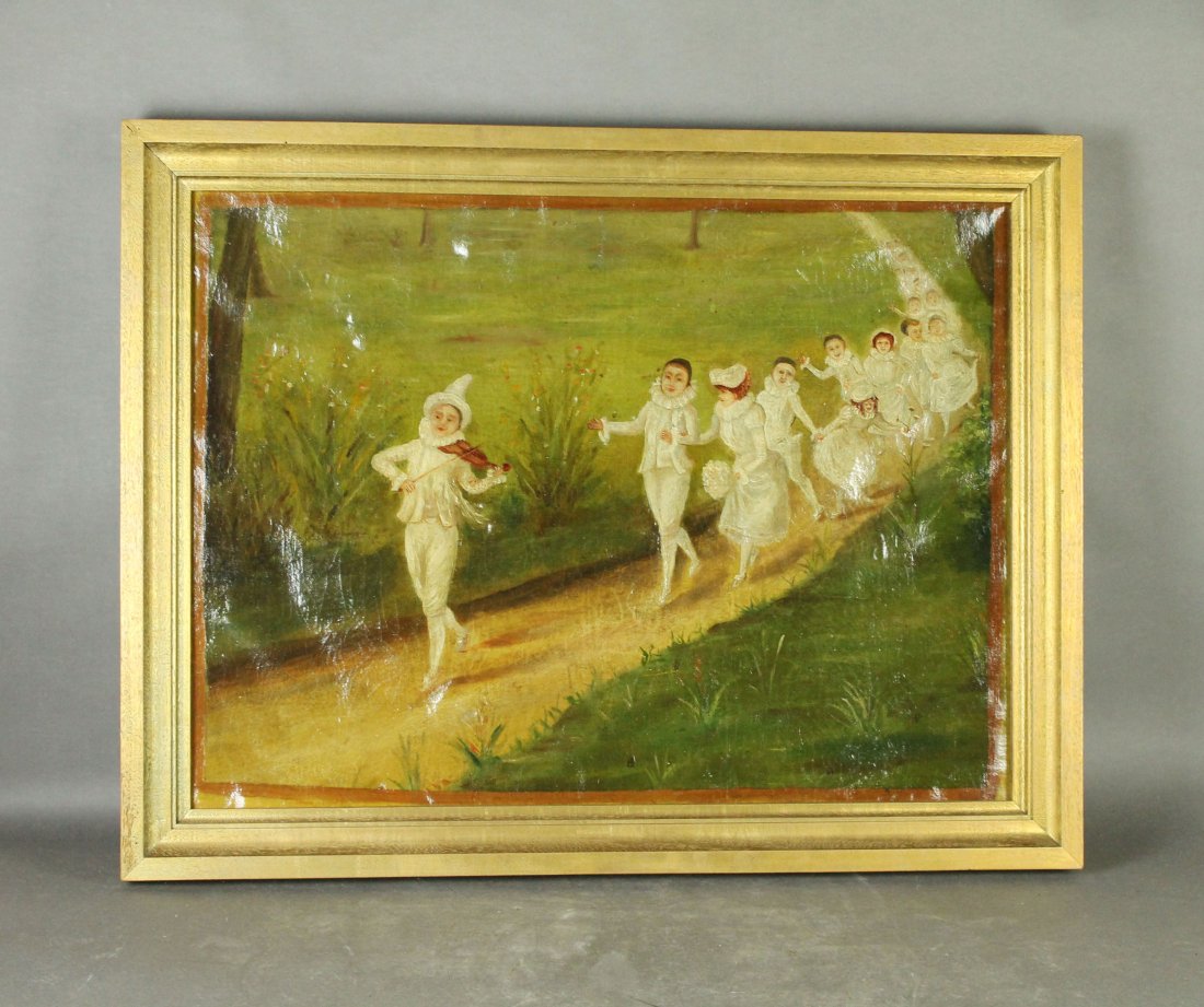 French J. Garonde (XX) oil on canvas painting Les Noces de Pierrot (1 of 10)