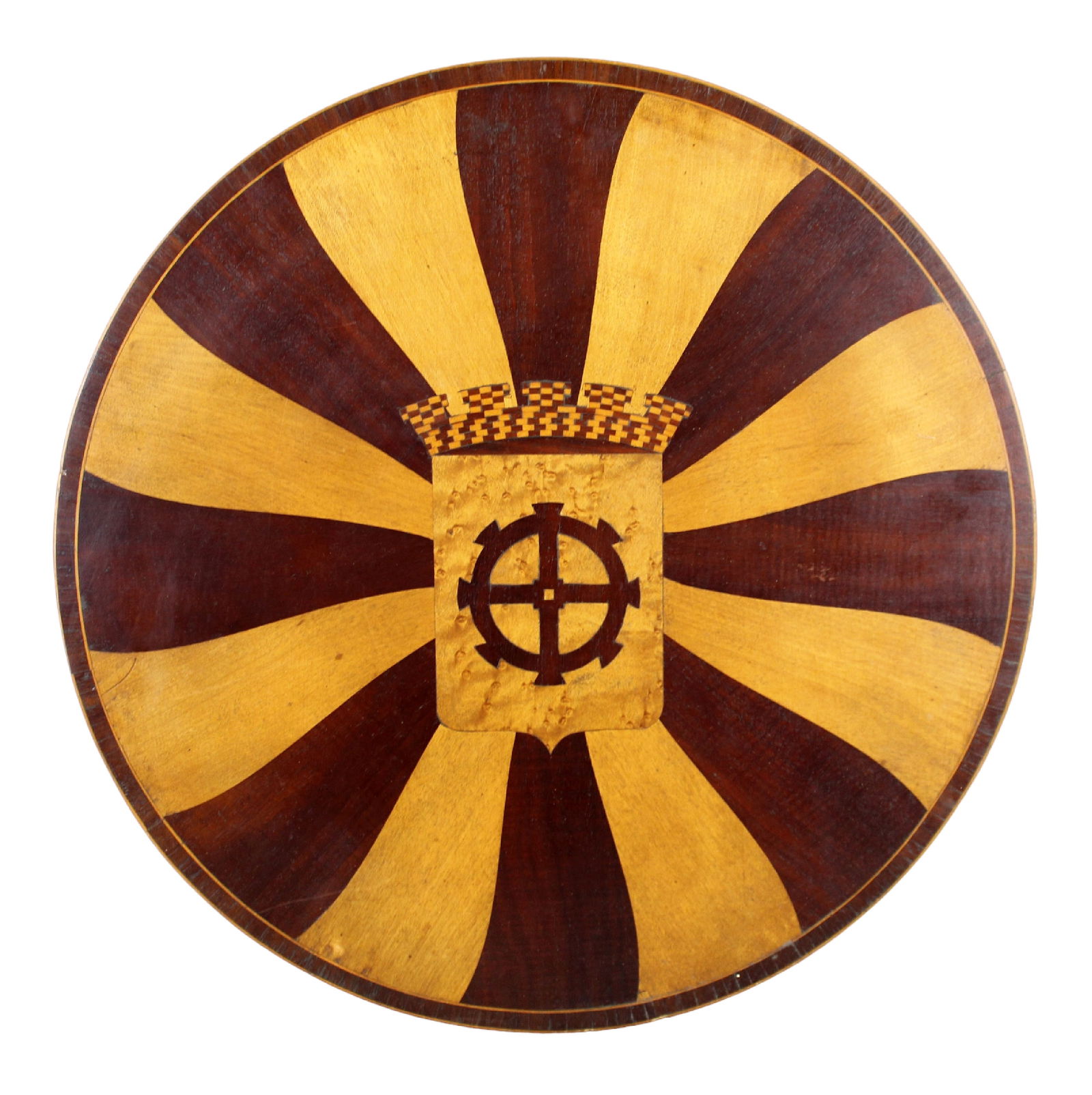 French round inlaid wooden plaque with crest of Mulhouse (1 of 4)