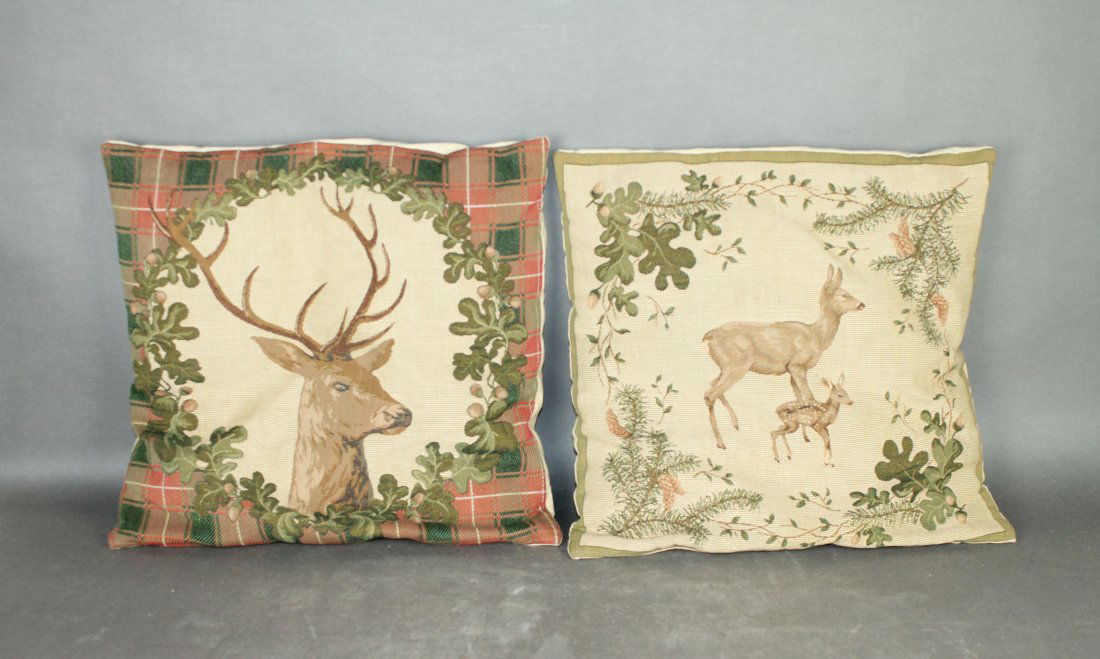 Lot Of 2 French Iosis Paris 18" Needlepoint Pillow Covers With Deer Auction