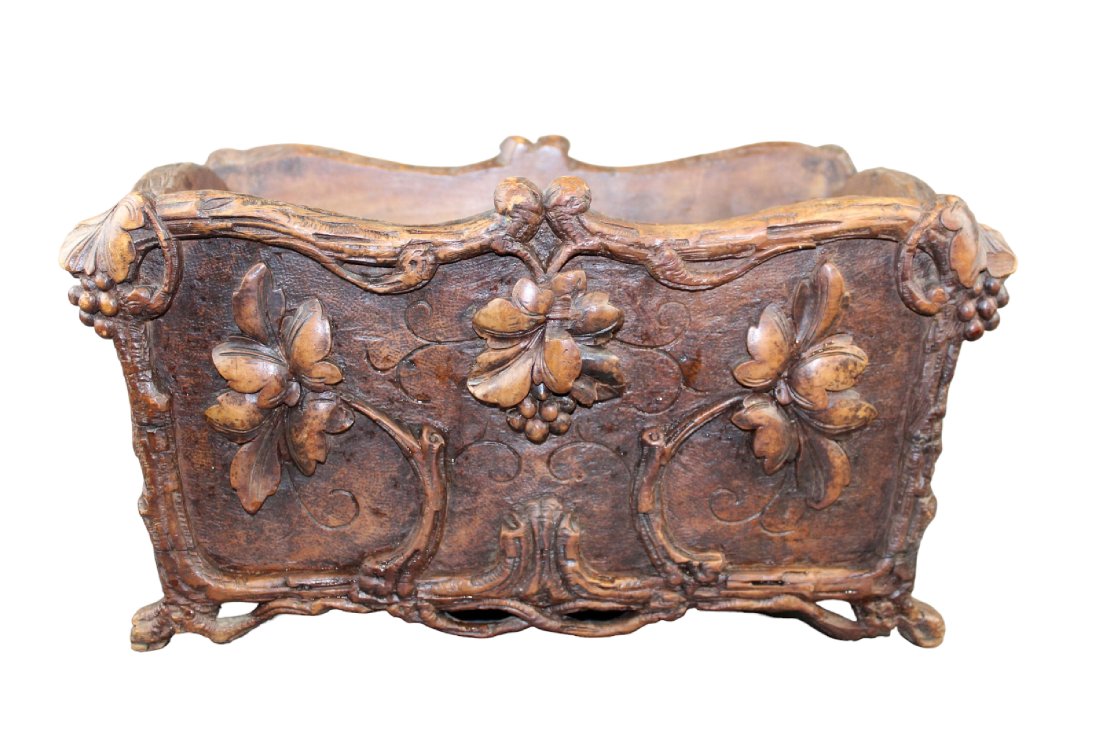 Black Forest carved walnut jardiniere planter box (1 of 8)