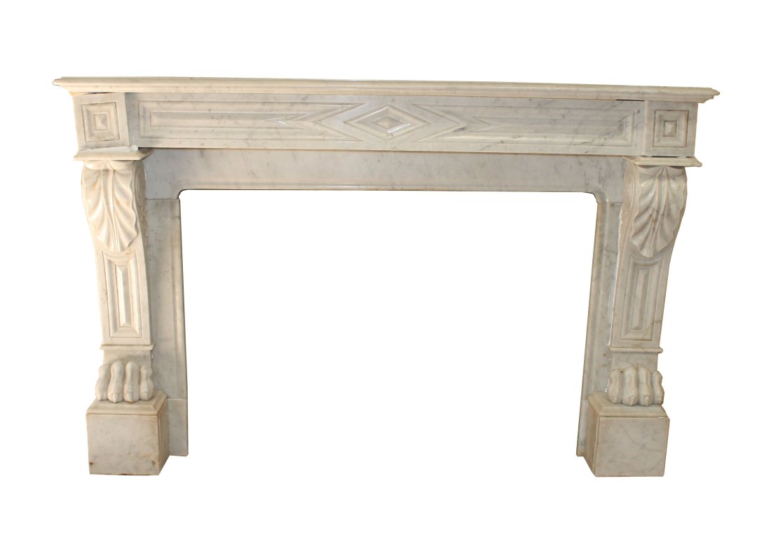 French carved white marble mantel with paw feet (1 of 16)