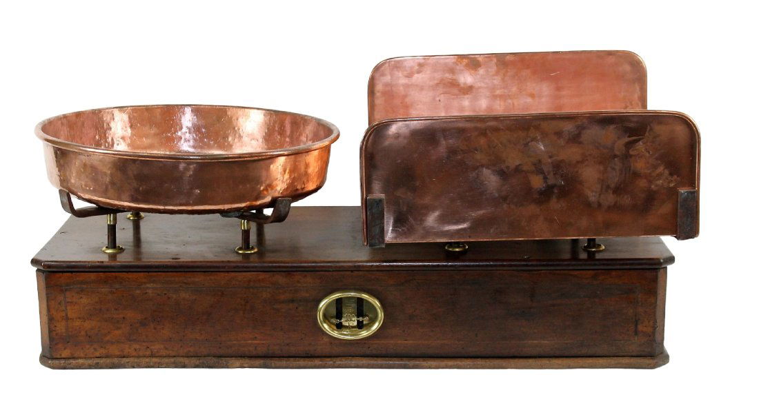 Antique French Falcot Freres Lyon scale with copper pans (1 of 8)