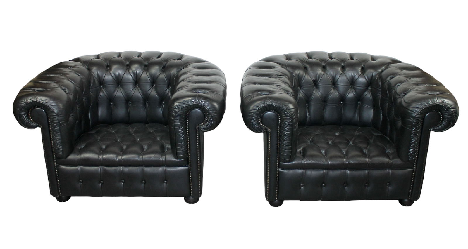 Pair black tufted leather Chesterfield chairs (1 of 7)