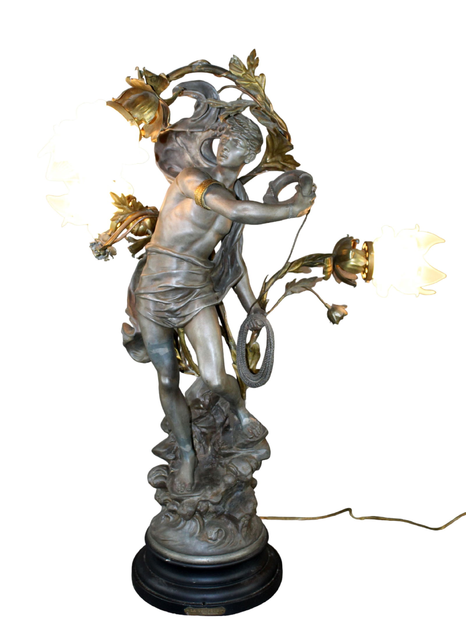 French Art Nouveau patinated metal figural newel post light (1 of 14)