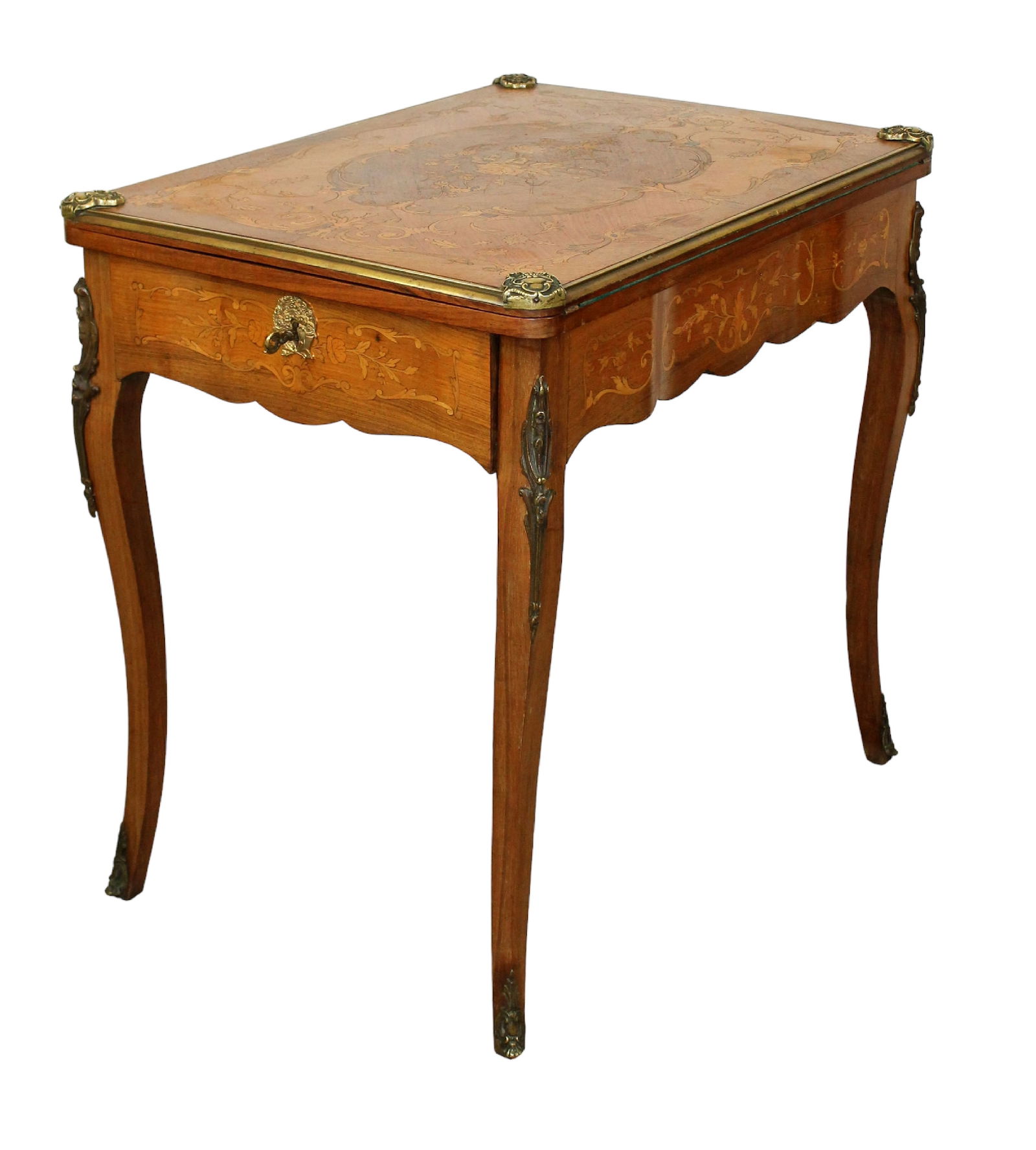 French Louis XV style marquetry flip top game table (1 of 11)