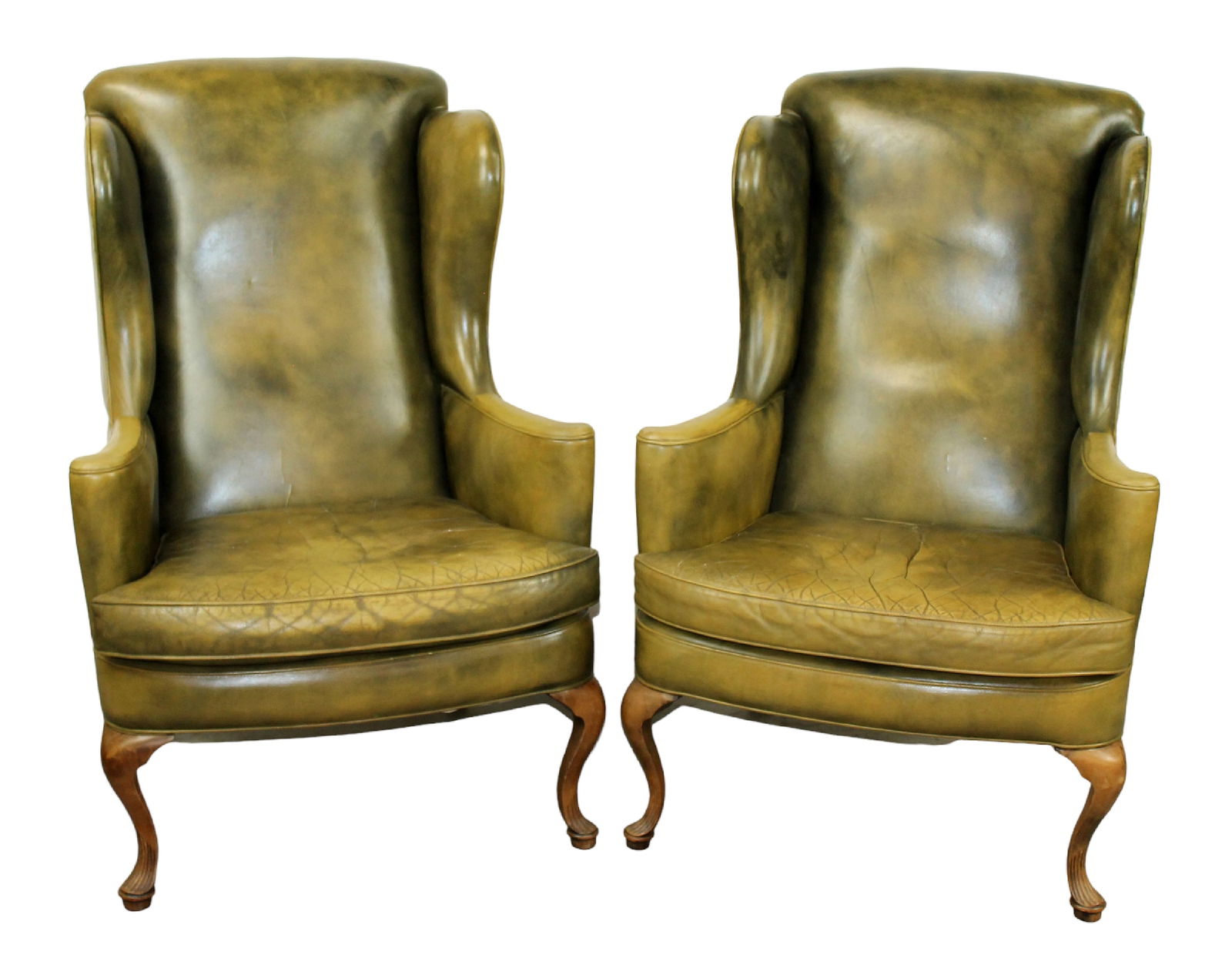 Pair of French wing back fireside leather chairs (1 of 6)