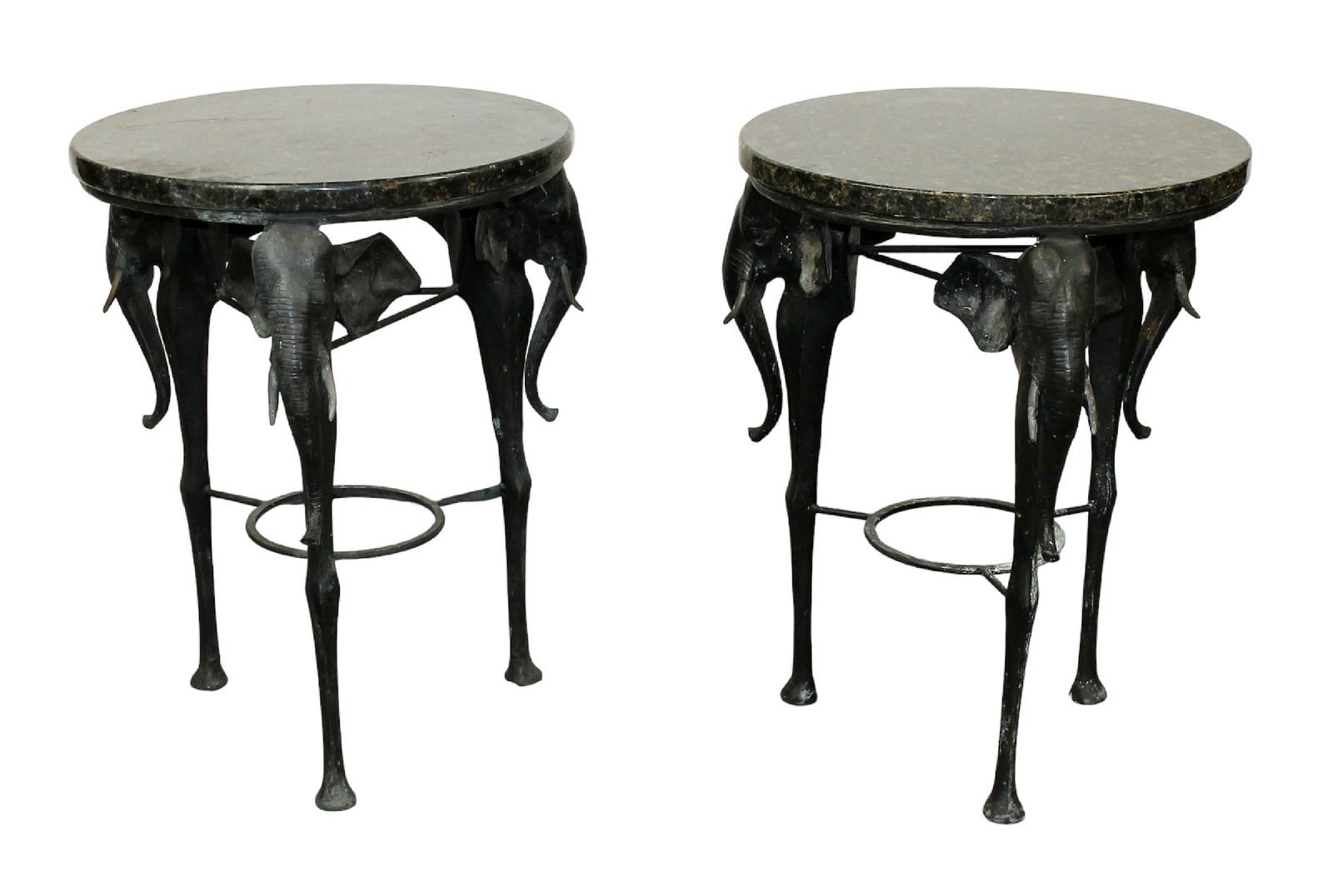 Pair of bronze elephant granite top side tables (1 of 9)