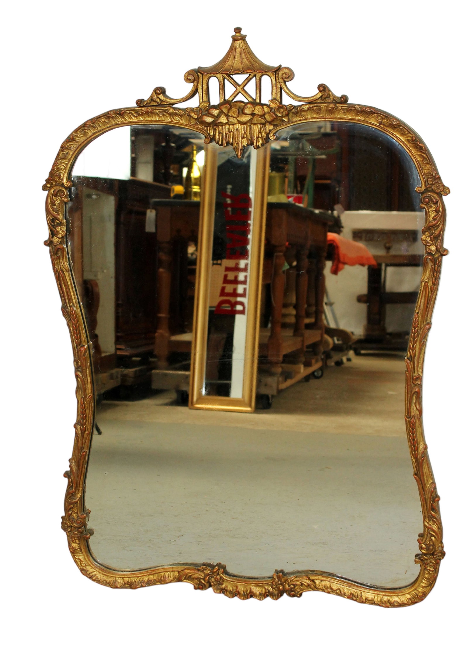 Chinese Chippendale style gilt wood mirror: Chinese Chippendale style gilt wood mirror. Mid 20th century. 42 1/2"h x 28"w