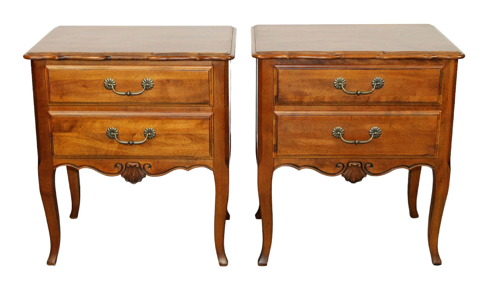 Pair of Ethan Allen Louis XV style 2 drawer bedside chests (1 of 7)