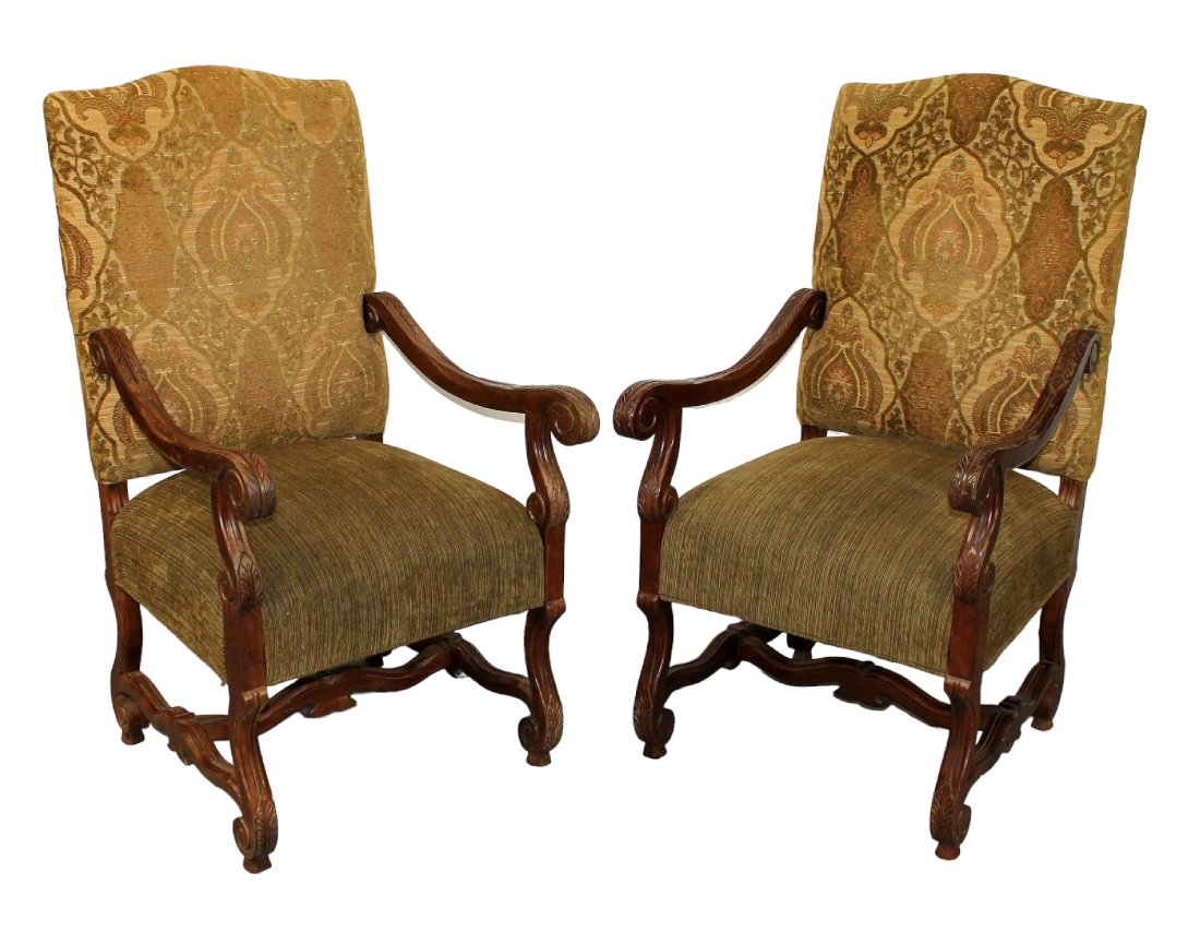 Pair of French carved and upholstered fauteuil armchairs (1 of 10)