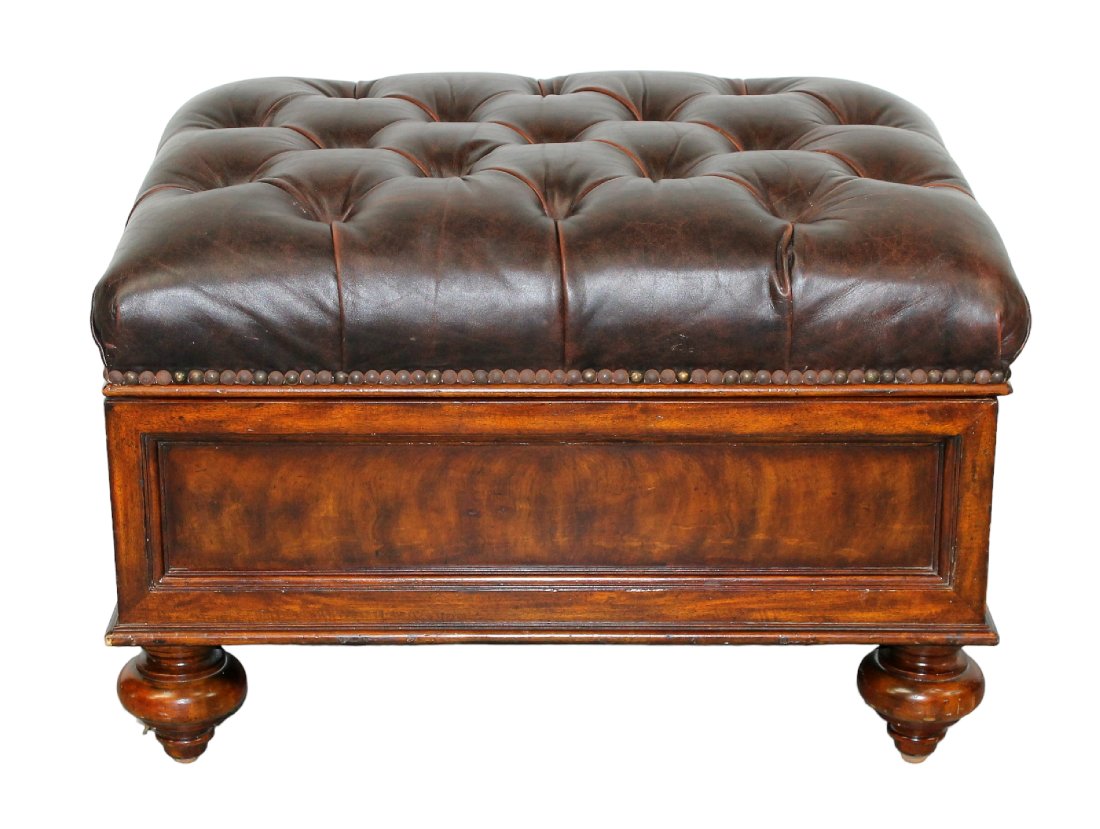 Maitland Smith tufted leather storage ottoman (1 of 8)