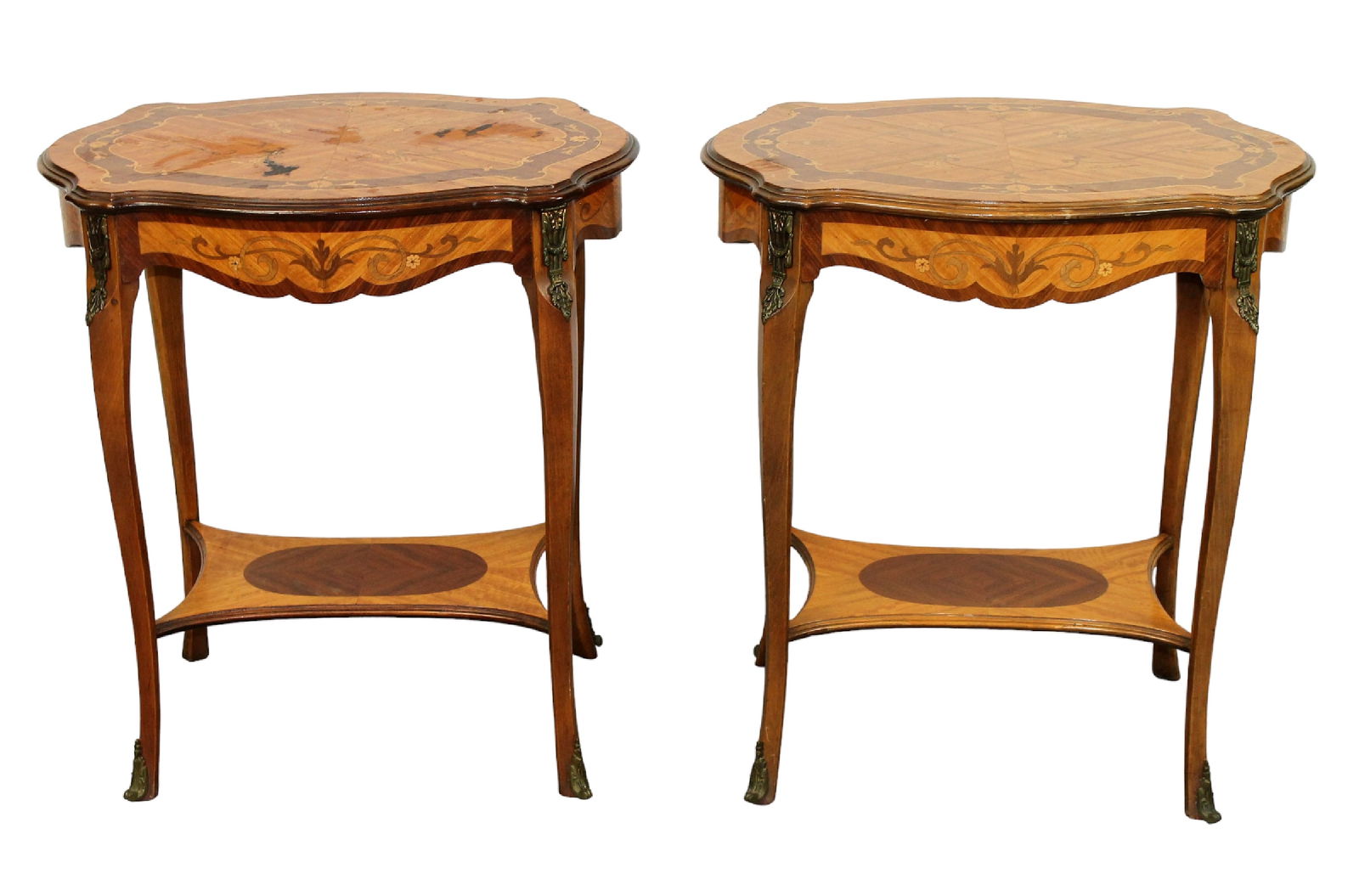 Pair of Louis XV style marquetry side table (1 of 8)