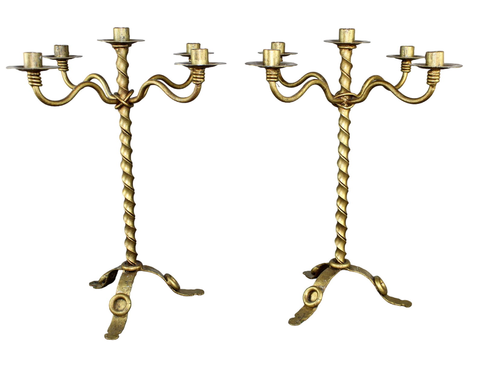 Pair of French Raymond Subes style 5-arm gilt metal twisted candelabra (1 of 7)
