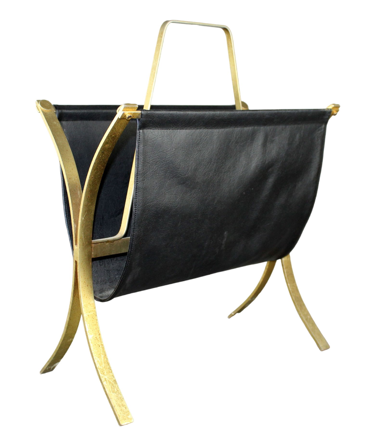 French Maison Jansen brass & leather magazine rack (1 of 5)