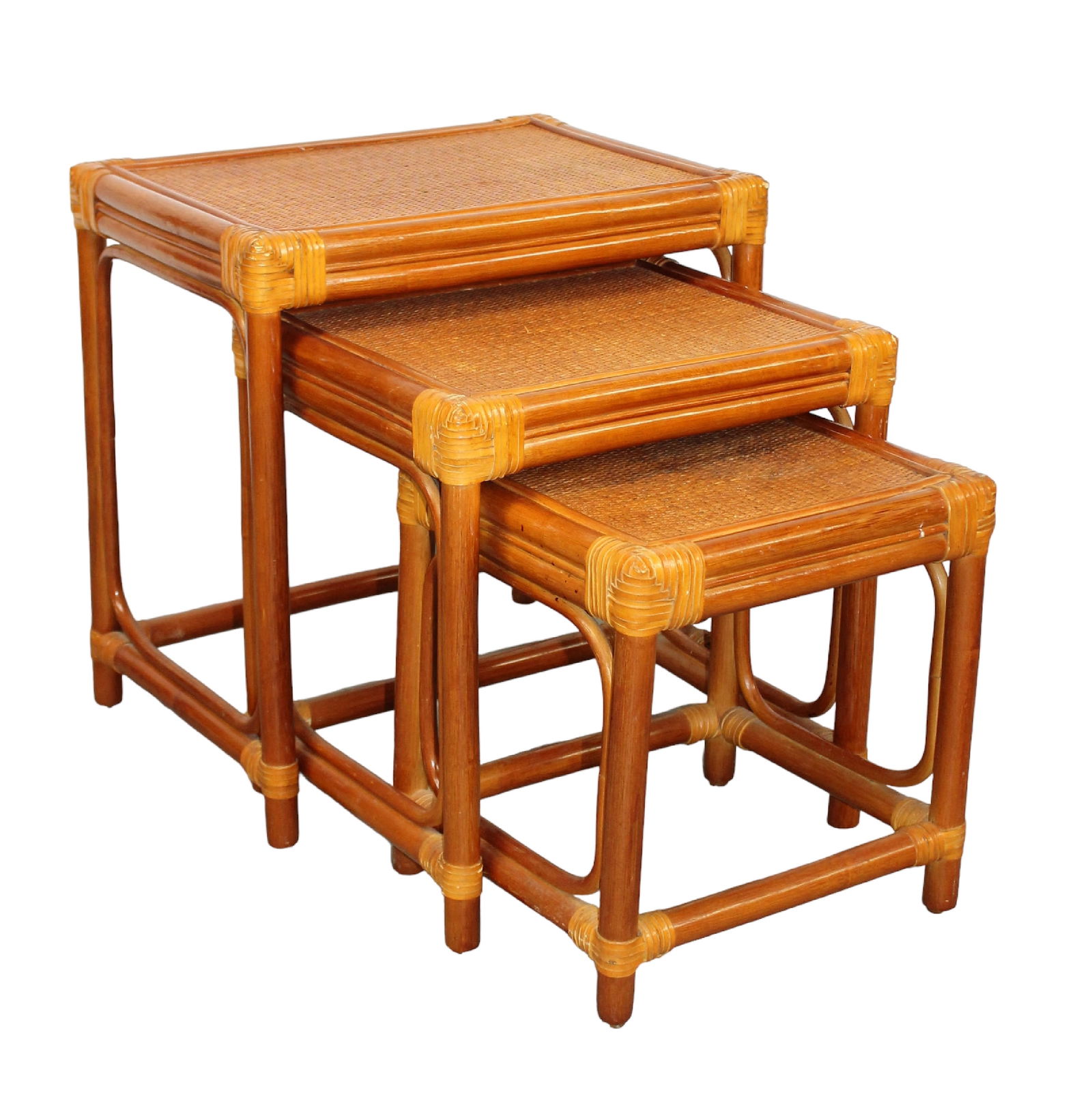 Nest of 3 vintage rattan and bamboo tables (1 of 8)