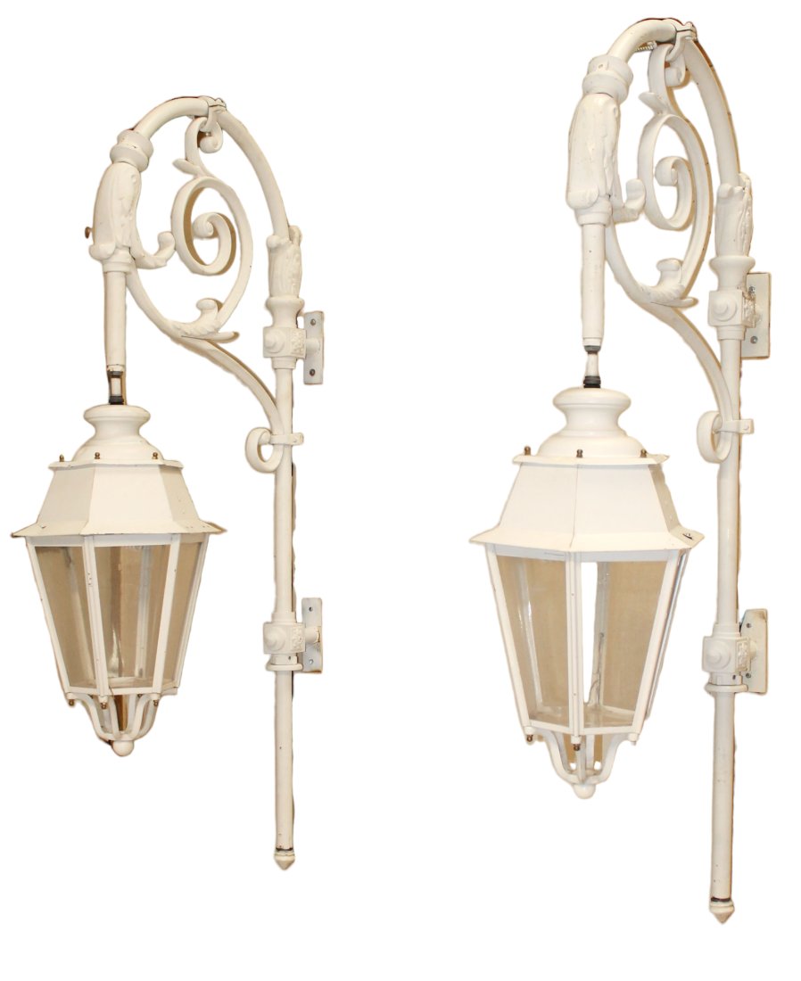 Pair French huge iron exterior lantern head wall sconces (1 of 7)