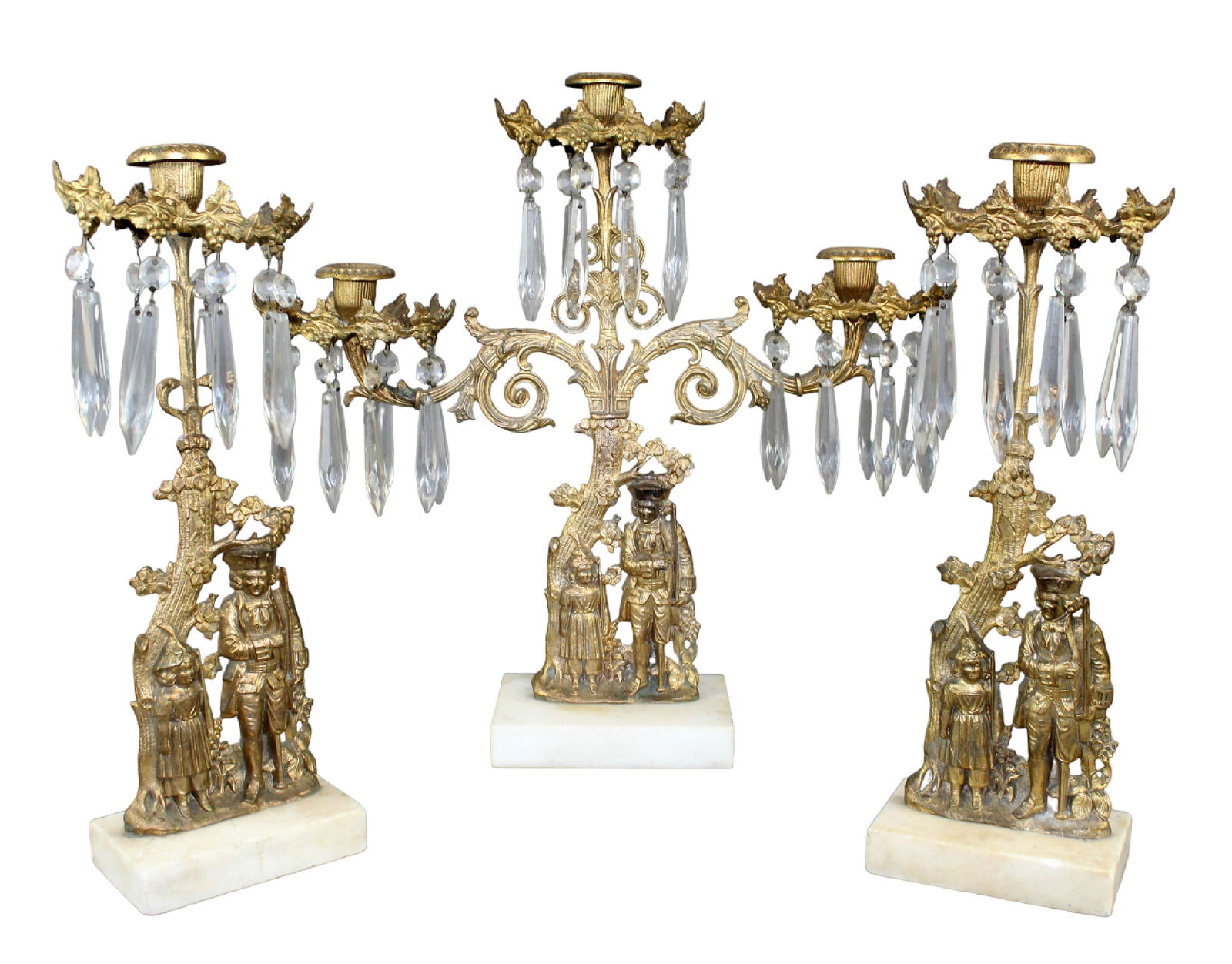3-piece figural brass candle holders on marble bases (1 of 11)