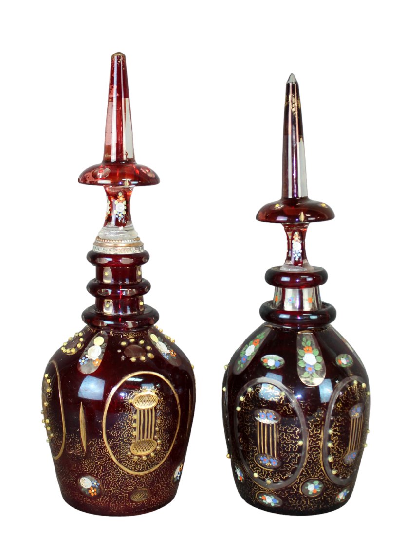 Companion pair of vintage Bohemian ruby crystal decanters (1 of 8)