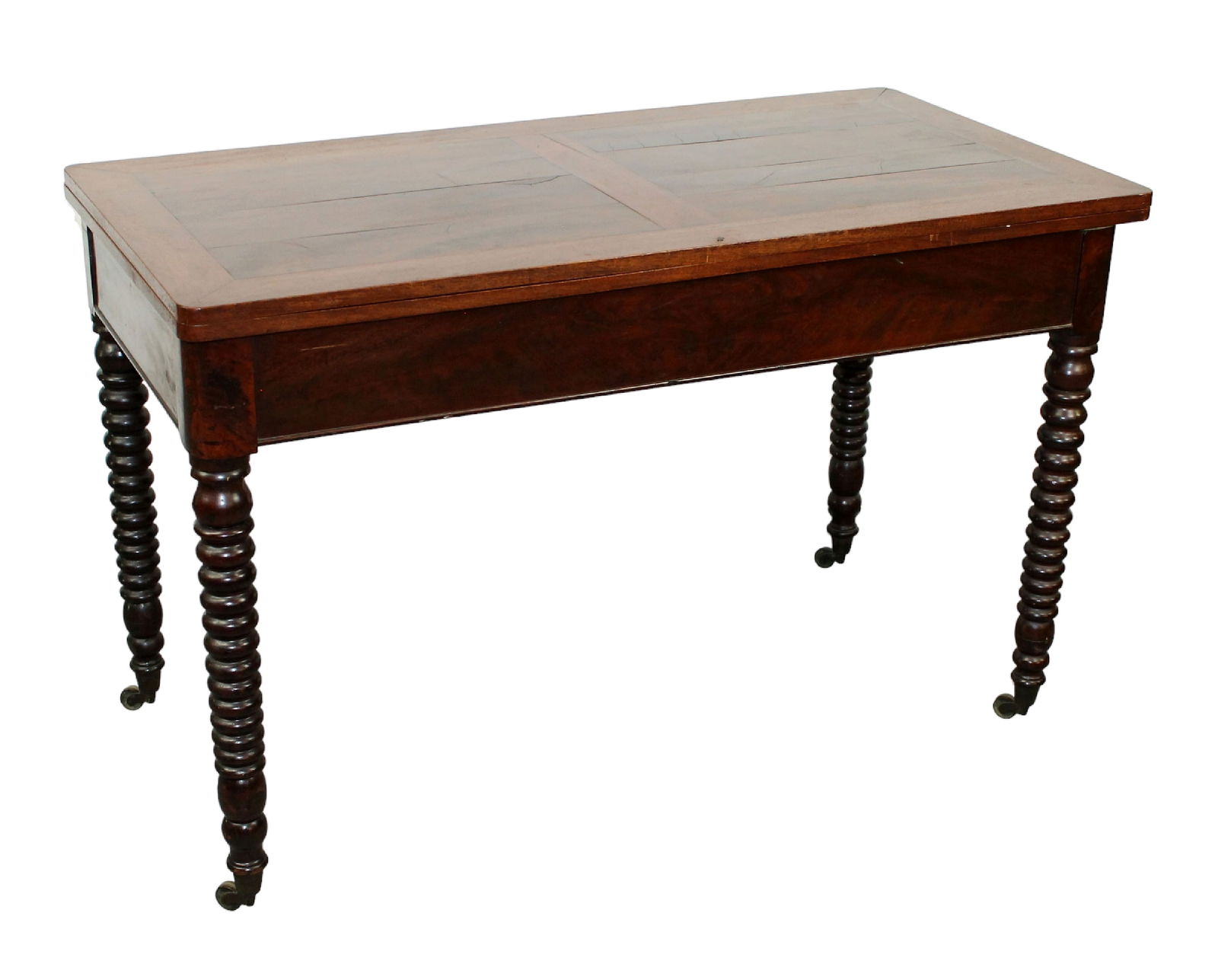 Antique mahogany flip top console table on wheels (1 of 8)