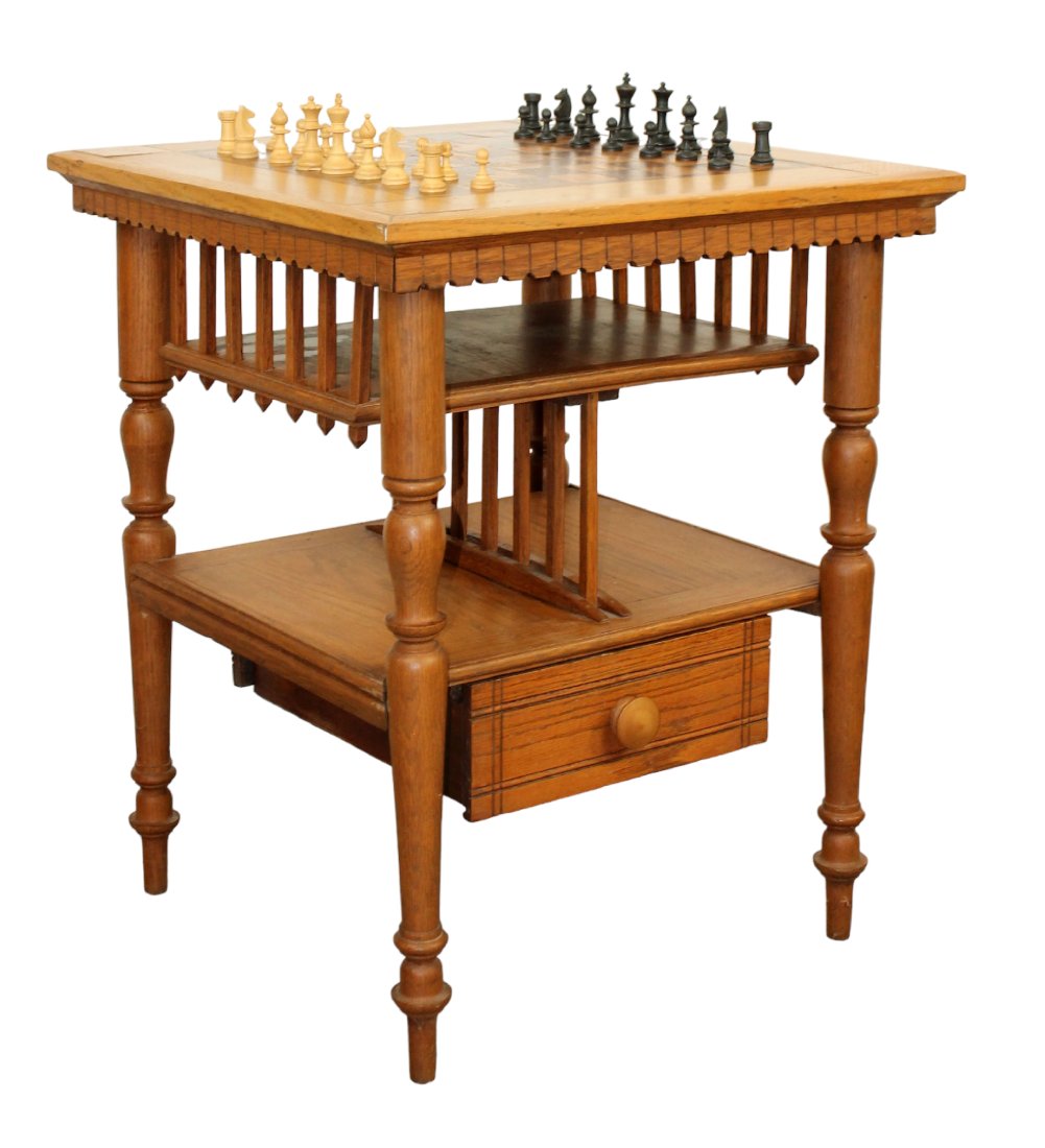 Oak game table with chess or checkerboard top (1 of 11)