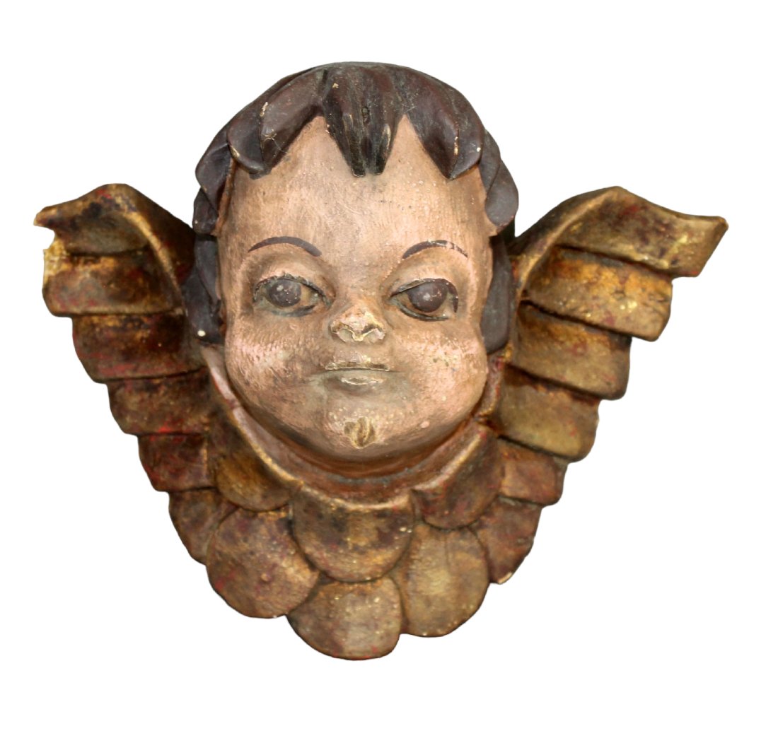 Italian carved polychrome wood angel (1 of 9)