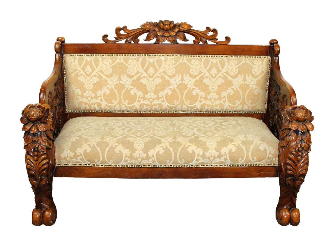 Relief floral carved mahogany bench (1 of 8)