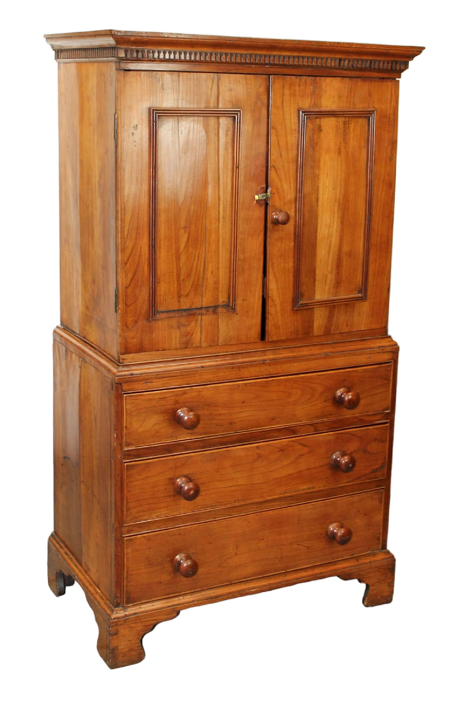 Antique English petite linen press on chest in mahogany: Antique English petite linen press on chest in mahogany. Late 19th century. 59" H x 32 1/2" W x 18 1/2" D