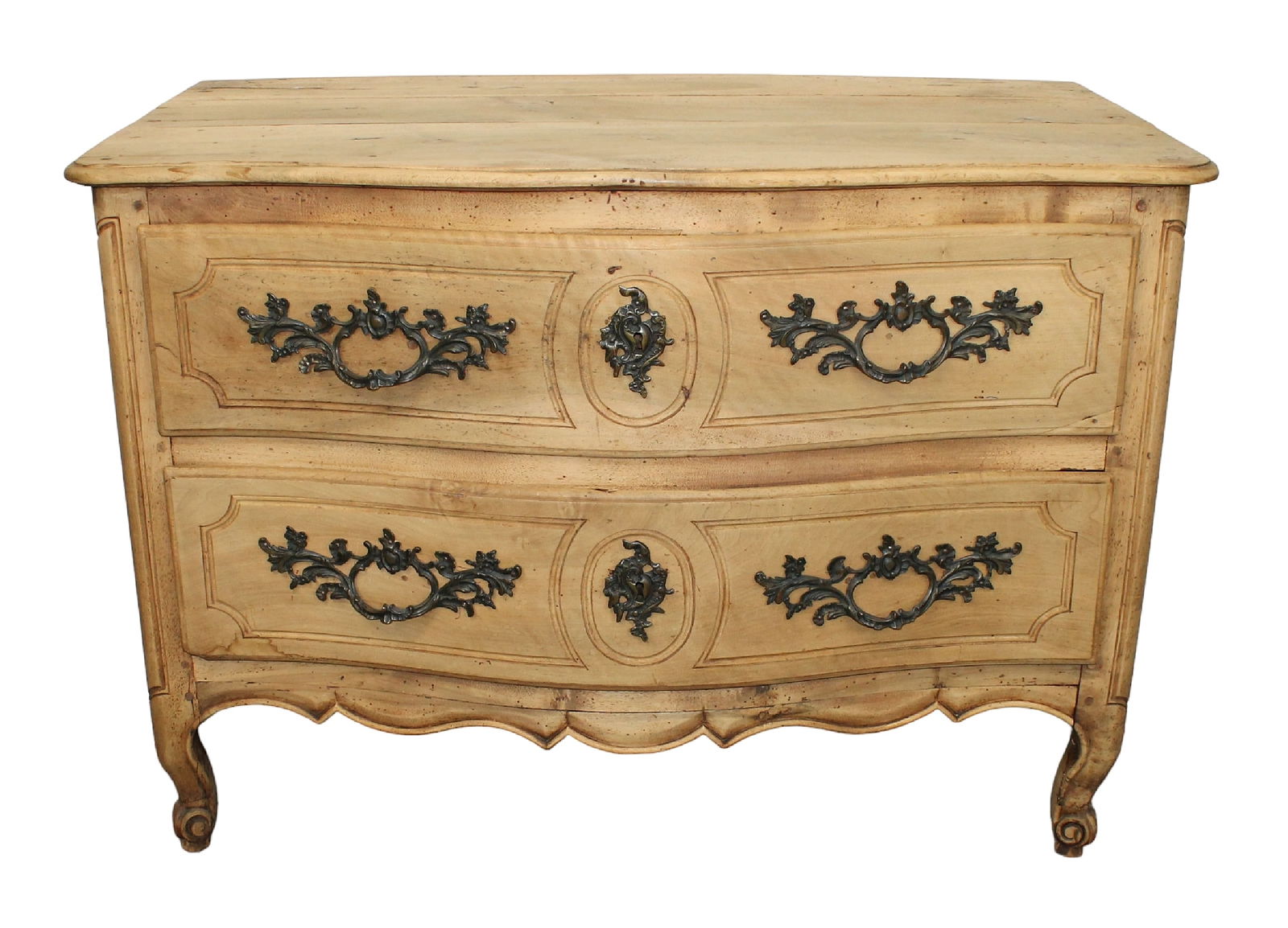 French Louis XV style 2 drawer commode in bleached walnut: French Louis XV style 2 drawer commode in bleached walnut. 19th century. 33 1/4"h x 46 1/4"w x 26"d