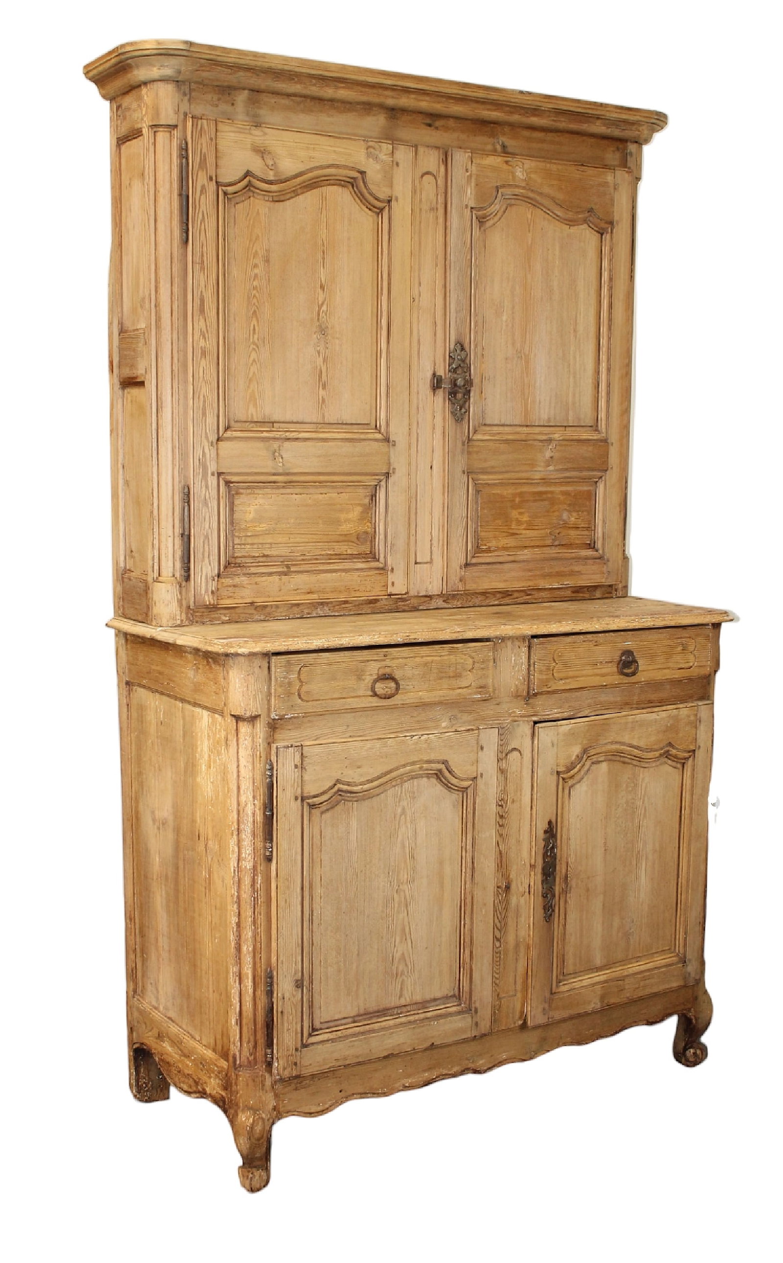 French Provincial buffet deux corps in bleached oak: French Provincial buffet deux corps in bleached oak. 19th century, 91"h x 54"w x 24"d