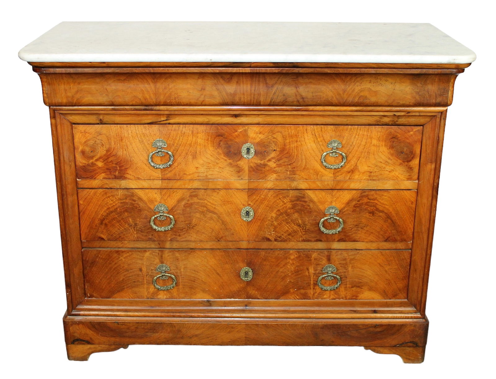 French Louis Philippe marble top commode in walnut: French Louis Philippe marble top commode in walnut. 19th century. 37 1/4"h x 46 1/2"w x 21 1/2" d