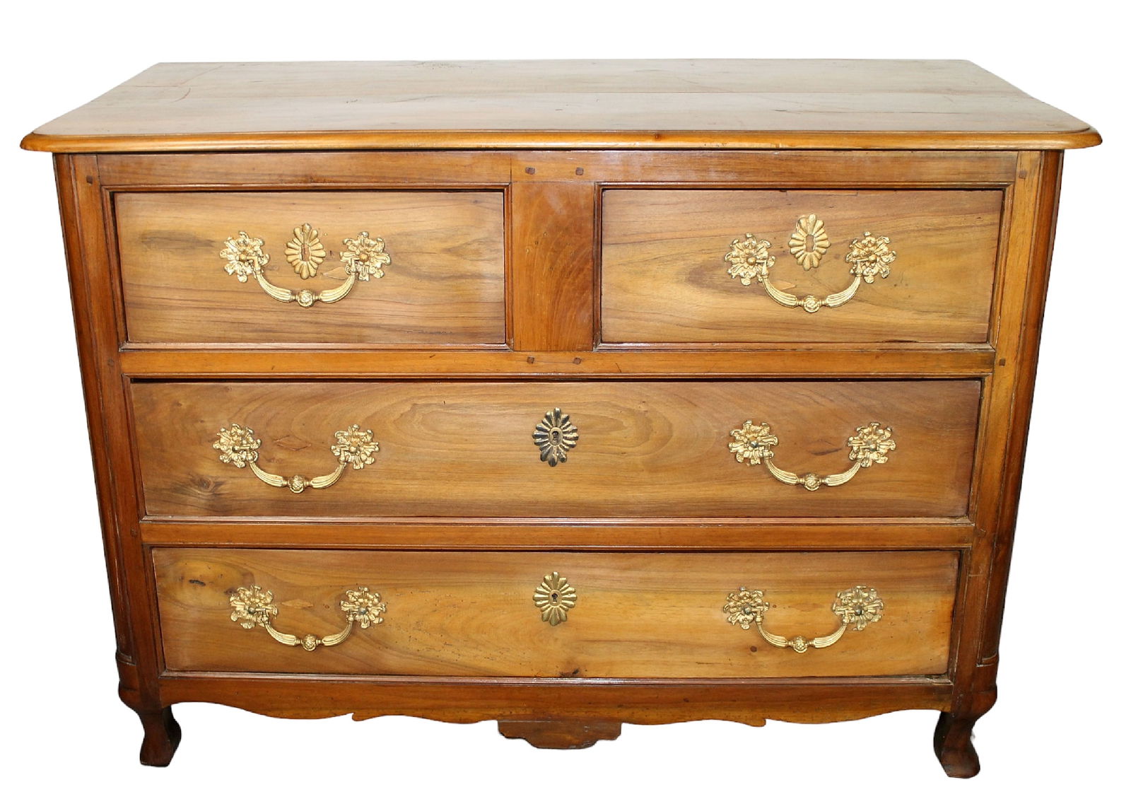 French 19th century 2 over 2 drawer commode in walnut: French 19th century 2 over 2 drawer commode in walnut. 19th century. 36"h x 51"w x 24 1/2"d