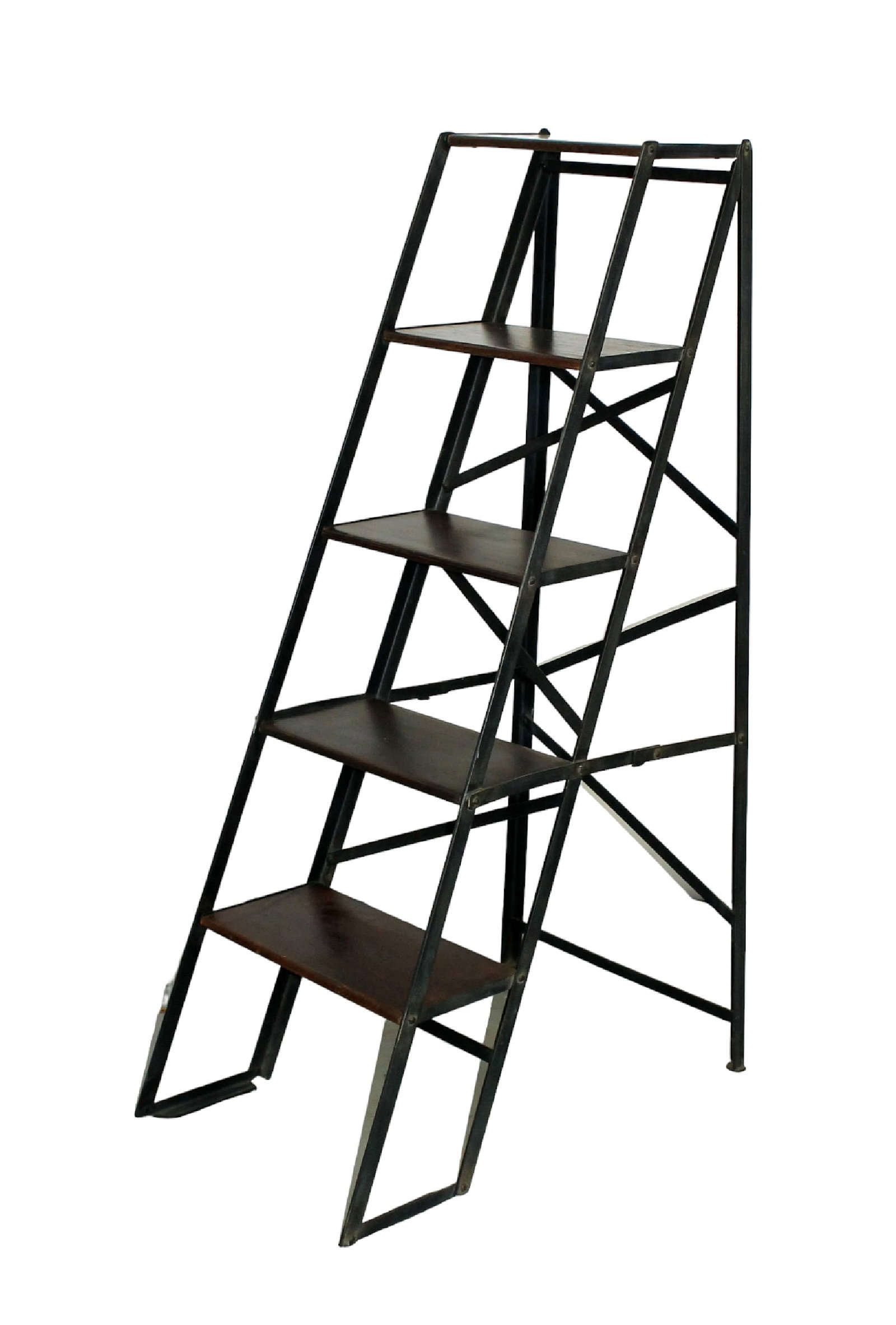 Iron folding ladder display: Iron folding ladder display. 47 3/4"h x 16 1/2"w x 28"d