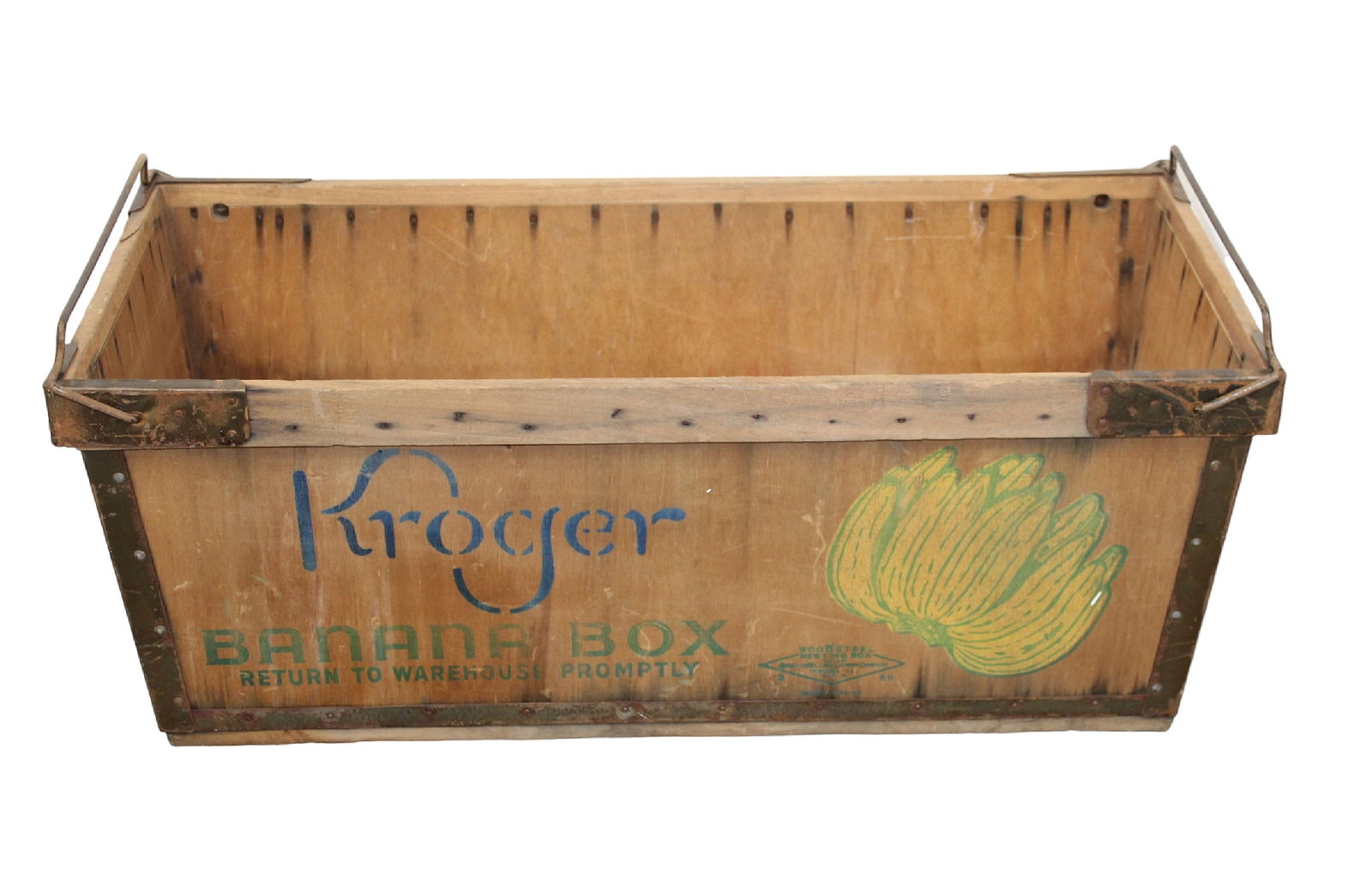 Vintage Kroger banana box: Vintage Kroger banana box made by Wood Steel Nesting Box, Chicago, IL 13 1/4" h x 34 1/2" w x 15 1/2" d