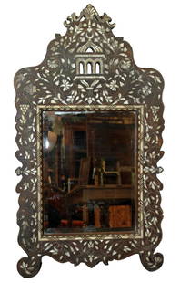 Syrian mother of pearl inlaid mirror: Syrian mother of pearl inlaid mirror. Mid 20th century. 42 3/4"h x 23 3/4"w