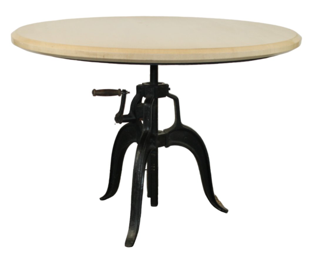 Industrial style cast iron base table with marble top: Industrial style cast iron base table with marble top. 32"h x 45 1/2"dia