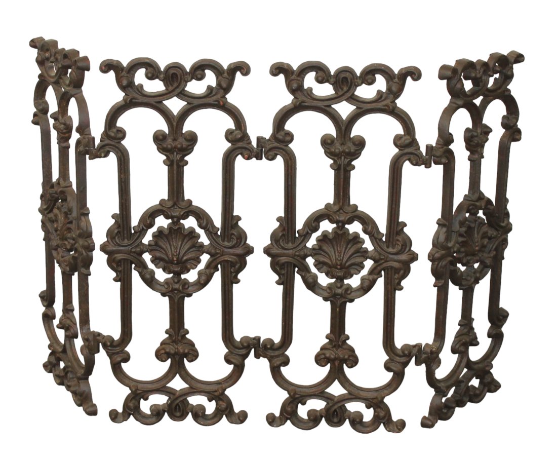 Forged iron 4 panel fireplace screen: Forged iron 4 panel fireplace screen. 21st century. 28"h x 12 1/2"w (each panel)