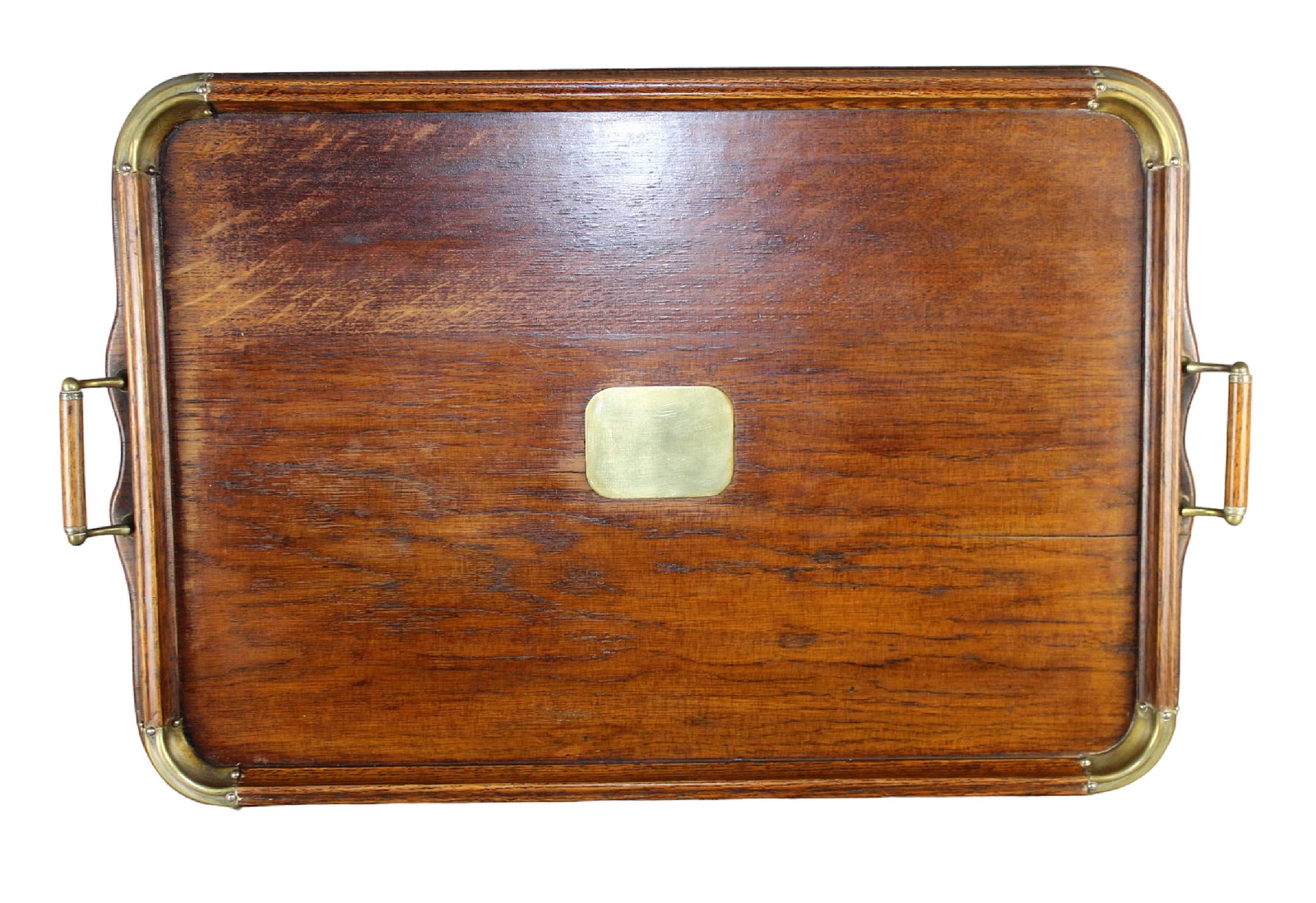 English oak tray with brass plaque and corners (1 of 6)