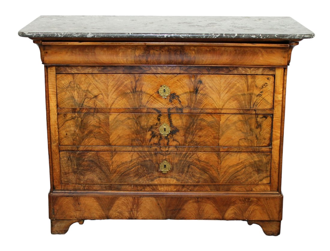French Louis Philippe commode in burled walnut with marble top (1 of 8)