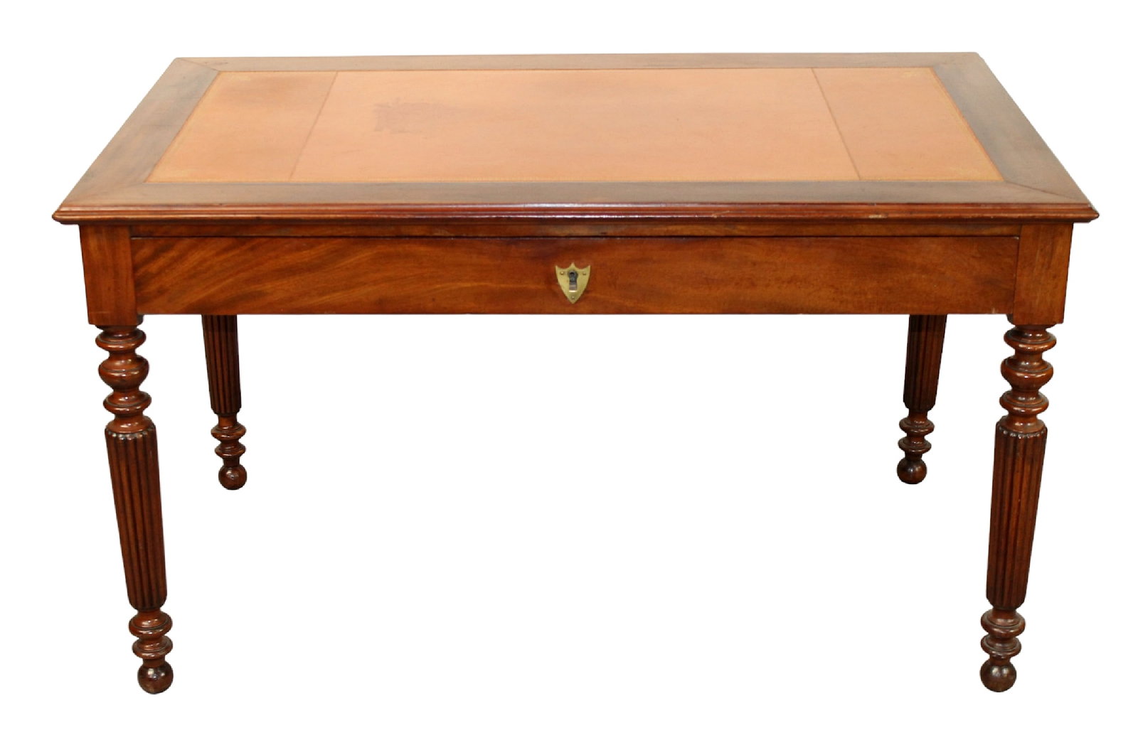 French Louis Philippe bureau plat desk in mahogany with tooled leather top (1 of 12)