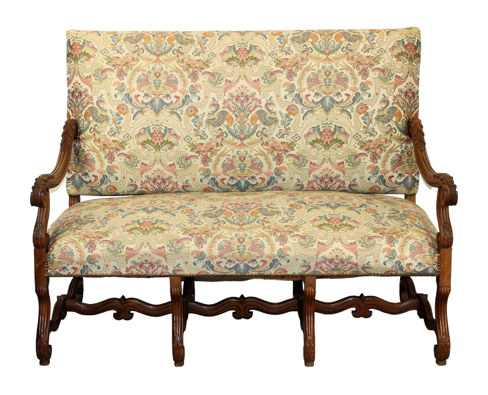French os du mouton upholstered bench with walnut frame (1 of 7)
