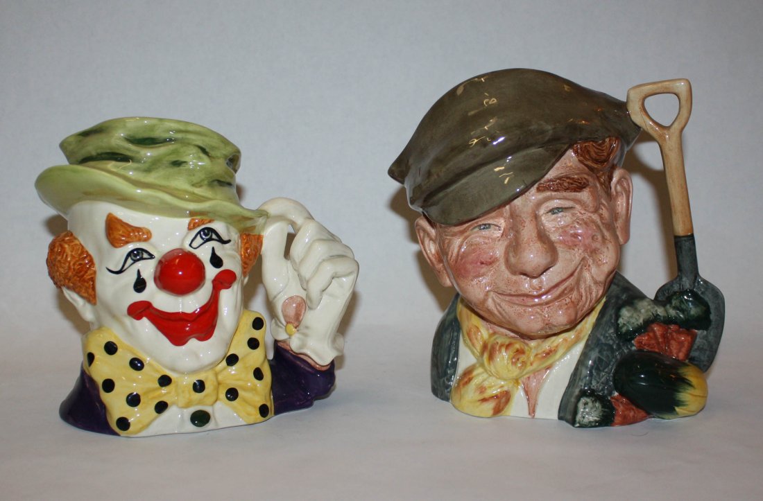 Lot of 2 Royal Doulton character/Toby mugs: The Gardener & The Clown.