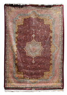 Persian 80 raj silk Qom (Qum) rug signed Javadi: 10' x 6'8"