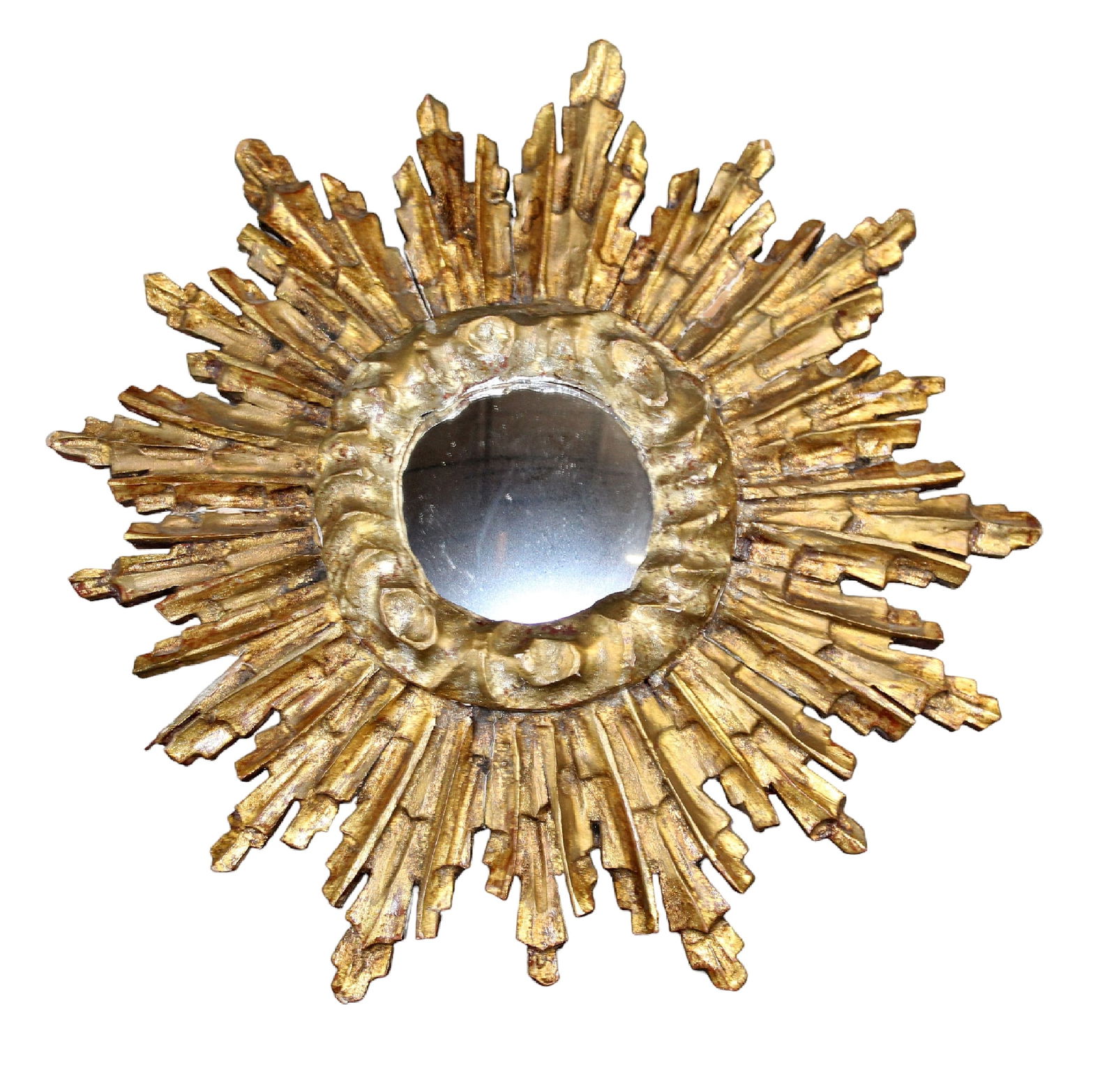 French petite gilt wood sunburst mirror with convex glass (1 of 7)